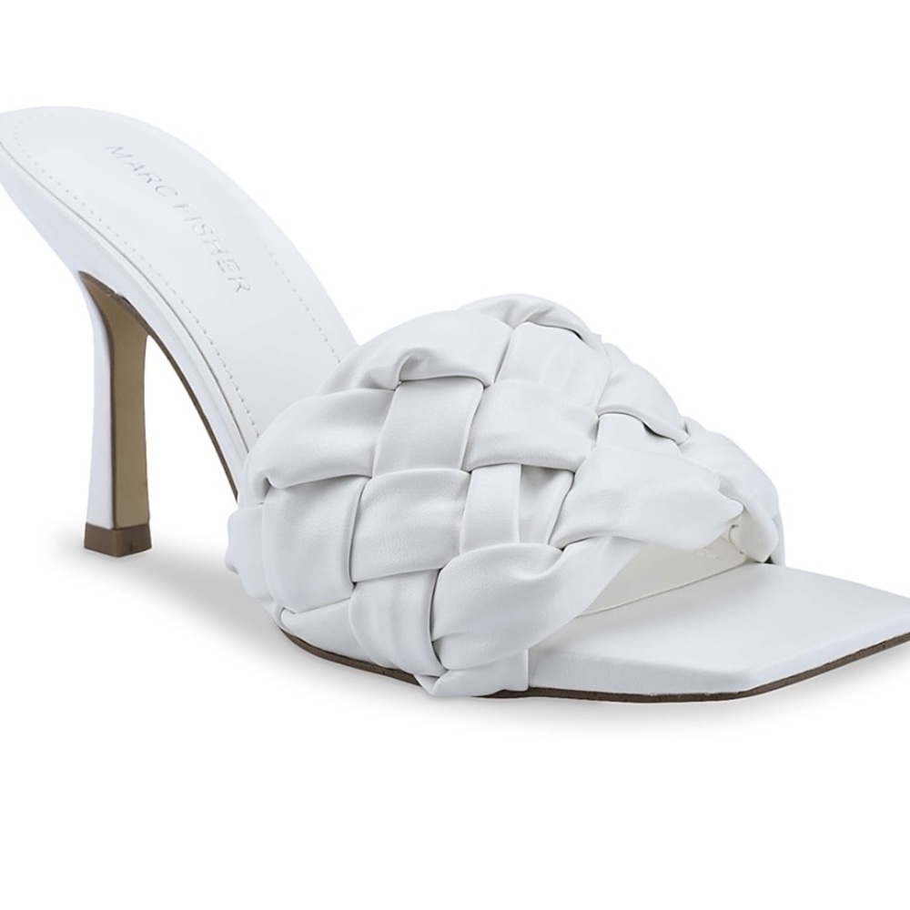 MARC FISHER BRIZO WOVEN MULE HEELED SANDALS